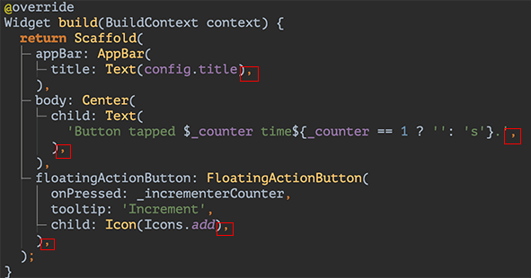 末尾处有逗号进行代码自动格式化的情况 (Automatically formatted code with trailing commas)